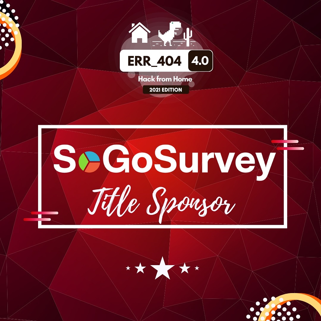 Err404Hackathon's tweet photo. Presenting our Title Sponsor, @SoGoSurvey https://t.co/d7Wq9mqjQB