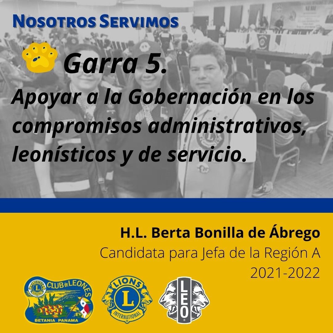 BetaniaLeones's tweet photo. 🦁Quinta Garra: Apoyar a la Gobernación en los compromisos administrativos, leonísticos y de servicio.💪🏻

📌H.L. Berta Bonilla de Abrego
Candidata a Jefe de la Región A
🦁Club de Leones de Betania

#NosotrosServimos
#ClubDeLeonesDeBetania
#LeonesD1Panama https://t.co/zHwMaF97xZ