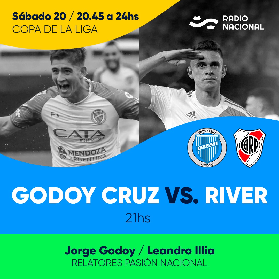 ⚽️ HOY FÚTBOL EN VIVO 

#GodoyCruz 🆚 #River lo Vivís por <a href="/NacionalAM870/">Radio Nacional AM 870</a> 

Lo Relata <a href="/JorGodoy/">Jorge Godoy</a> , lo Comenta <a href="/LeanIllia/">Leandro Illia</a> junto a todo el equipo de <a href="/Relatoresconvos/">® Σ |_ Δ ╥ Φ ® Σ §</a> #PasiónNacional.

TE ESPERAMOS desde las 20.45 hs en todo el País.

#LaRadioPublica