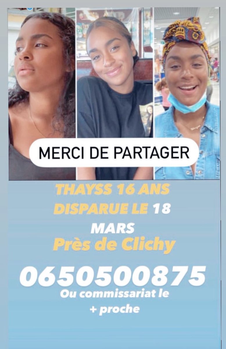 iman971's tweet image. Disparition Thayss 16 ans depuis le 18 mars près de Clichy