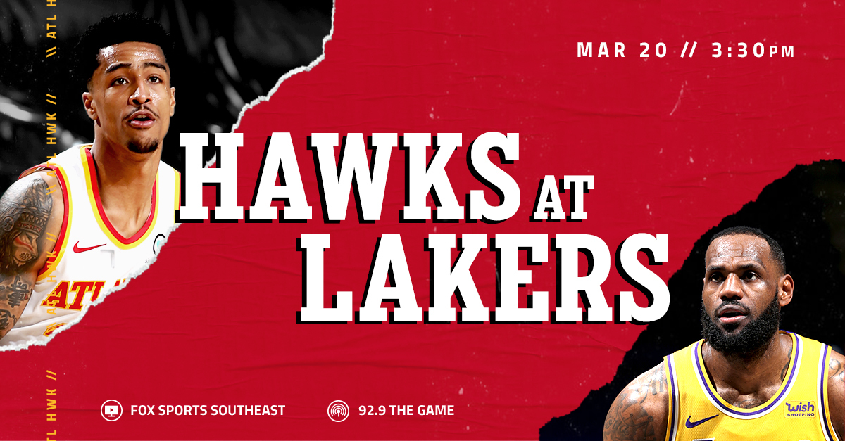 Kicking off the road trip in LA.

🆚: @Lakers 
⏰: 3:30pm ET
📍: @STAPLESCenter 
📺: @HawksOnFSSE / Hawks LIVE at 3pm
📻: @929TheGame