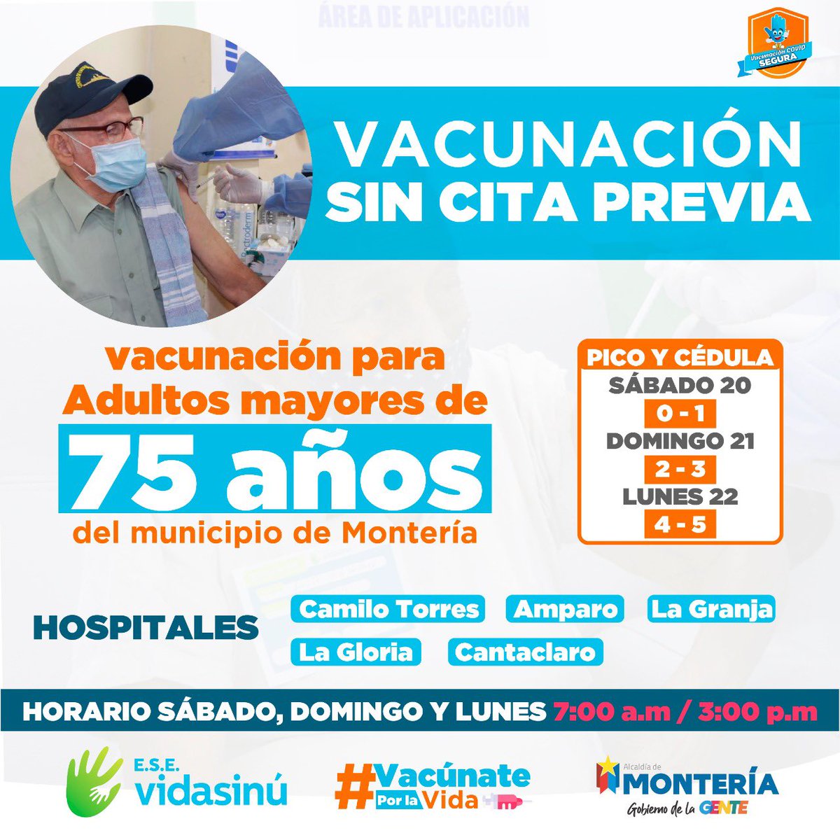 salud_monteria's tweet photo. En estos puntos puedes acercarte y vacunar a los adultos mayores de 75 años a partir del día de hoy en la @ese_vidasinu.⤵️

✅Pueden acceder a los puntos de vacunación sin cita previa

‼️Importante:
Guardar todos los protocolos y cuidados bionanitarios😷
#MonteríaVacunaSegura💉🔐 https://t.co/YUGb54NmPr