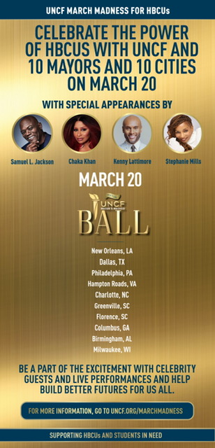 UNCF's tweet image. Joining us tonight for our UNCF #MayorsMaskedBall are @Morehouse's @SamuelLJackson + our special musical guests, the legendary @ChakaKhan, @PrettyMill1, and @KennyLattimore. Register today! bit.ly/3uM8xtQ #HBCUStrong