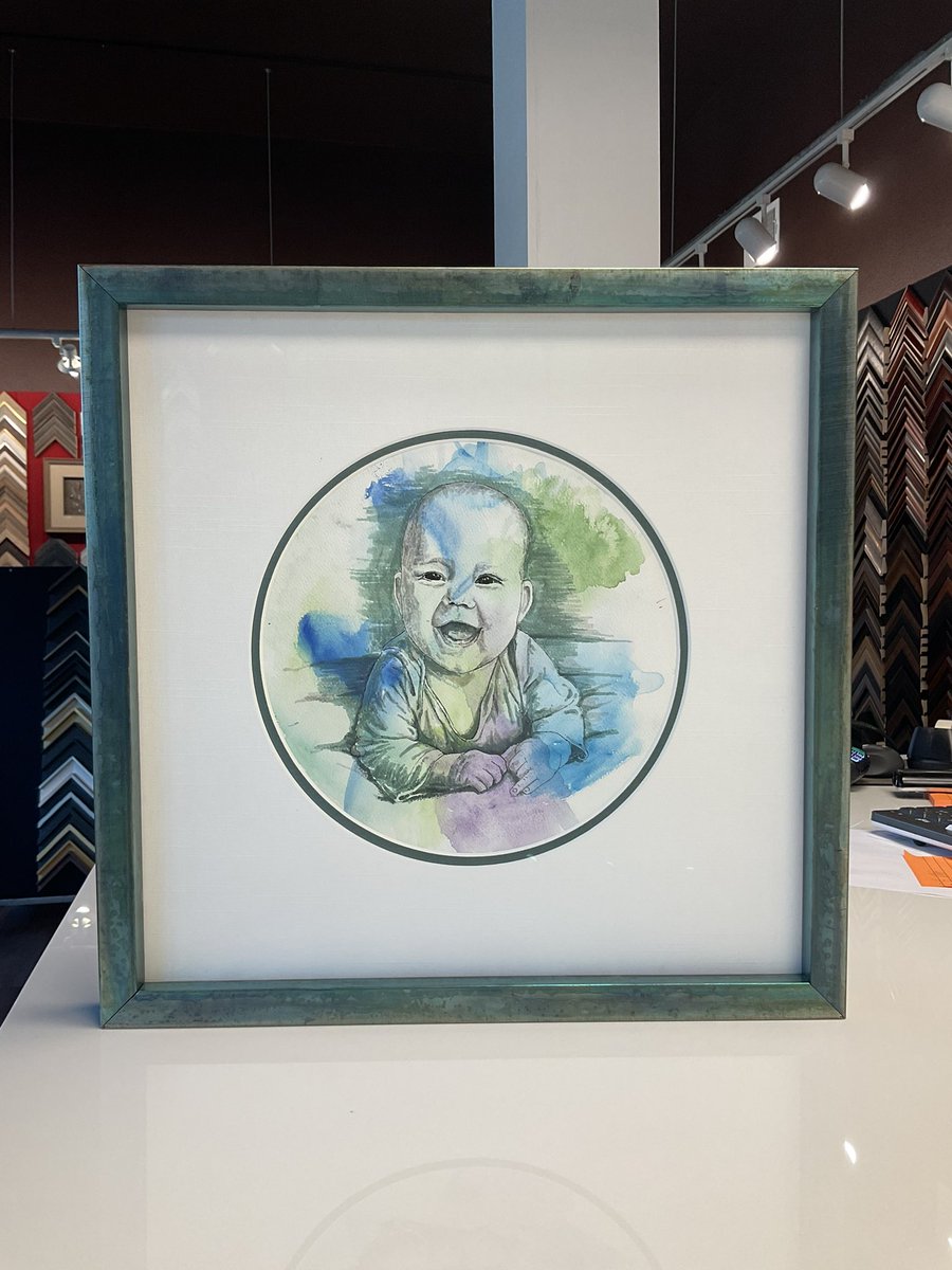 CCFramer's tweet photo. This sparkling blue and gold foiled frame perfectly complements this beautiful watercolor painting. Specific mat board designs can elevate your art to make it the perfect look you’re seeking. #custompictureframing #art #watercolorpainting #watercolor #interiordesign #cherrycreek https://t.co/rdGfngRgh5