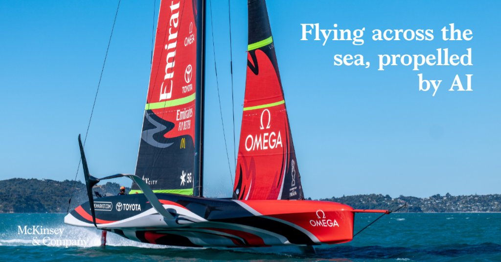 McKinsey's tweet photo. Congratulations to @EmiratesTeamNZ on winning the America's Cup! 

When the race began in early March, ETNZ hit the water with a new crewmember: an #AI bot created by McKinsey and @quantumblack. It turned out to be a winning combination. https://t.co/uct2xl2jY3 #AmericasCup2021 https://t.co/T1ErboLlqz