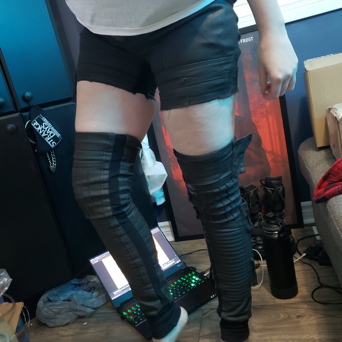 Got my friend to try on the TACTICAL THIGH HIGHS. 