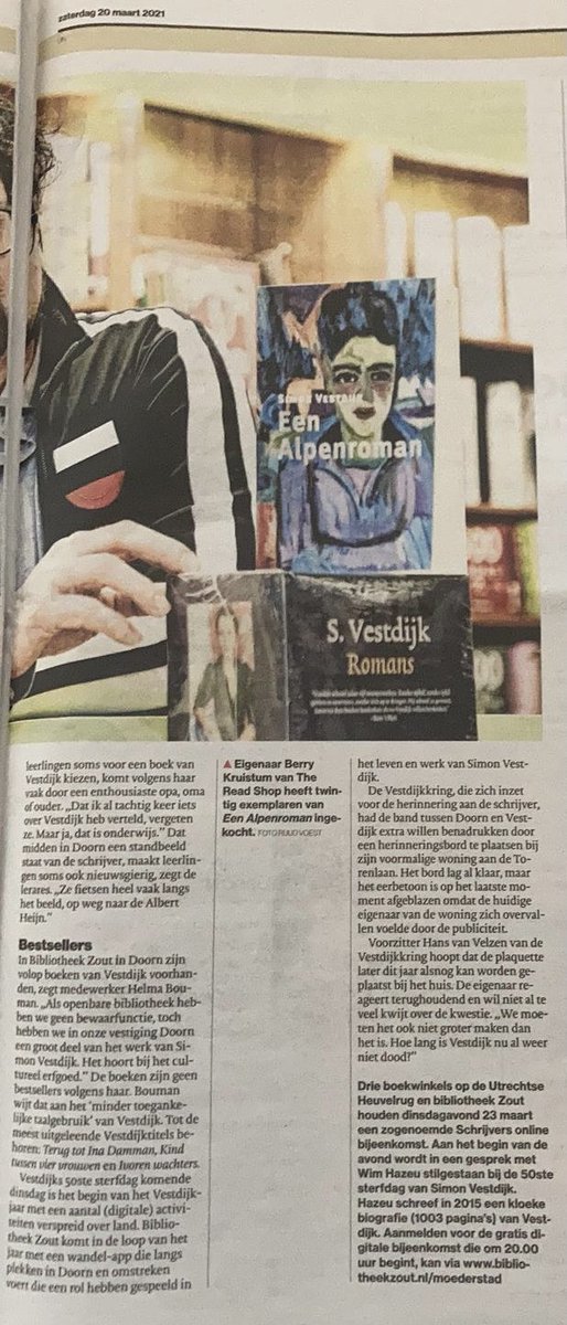 Vandaag in @redactieadun aandacht voor het #vestdijkjaar <a href="/gem_heuvelrug/">Utrechtse Heuvelrug</a> Dinsdag is het 50 jaar geleden dat Simon Vestdijk overleed. Vestdijk woonde van 1939 tot zijn overlijden in #doorn <a href="/readshop/">The Readshop Doorn</a> Dinsdag herdenken we hem tijdens #schrijversonline bibliotheekzout.nl/moederstad