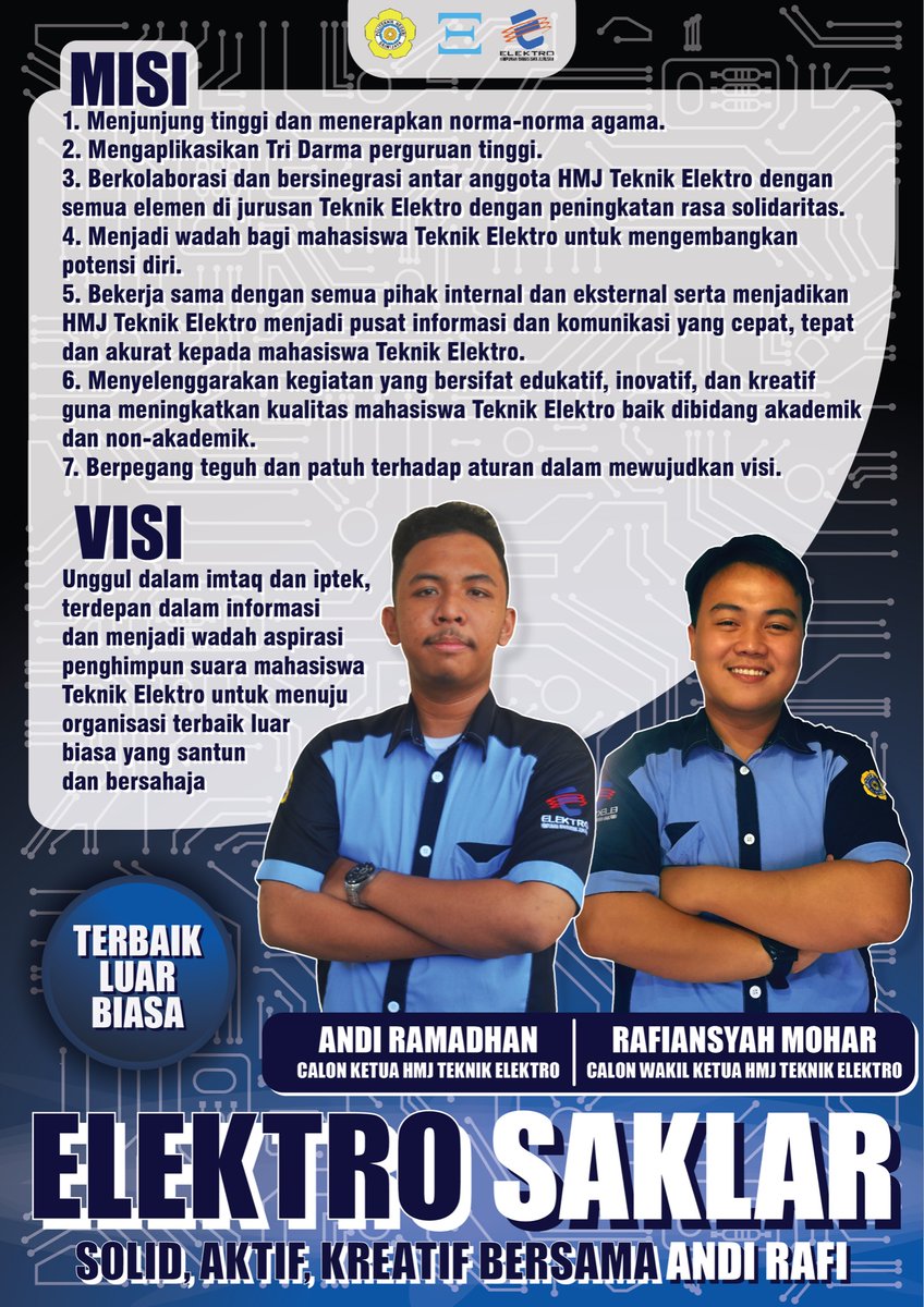 Pengenalan Ketua dan Wakil Ketua HMJ Teknik Elektro POLSRI Periode 2021🔥

🔹️ Andi Ramadhan (Ketua HMJ Elektro 2021)
🔹️ M. Rafiansyah Mohar (Wakil Ketua HMJ Elektro 2021)

#HMJTeknikElektro
#ElectroBeExcellent
#HMJTerbaikLuarBiasa
