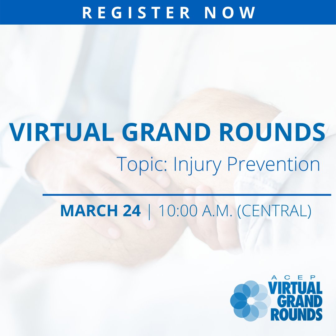 ACEP Members (@acepnation) on Twitter photo Injury prevention is the topic for the next free Virtual Grand Rounds online series = Mar. 24 at 10 am(CT). Lots of leading EM experts will be speaking - <a href="/meganranney/">Megan Ranney MD MPH 🌻</a> <a href="/jahanfahimi/">Jahan Fahimi, MD MPH</a> <a href="/LizSamuels/">Liz Samuels</a> <a href="/lhudak/">lhudak</a> <a href="/KMueller_MD/">Kristen Mueller, MD</a>!
Learn more & register at bit.ly/3lwTNLx Injury prevention is the topic for the next free Virtual Grand Rounds online series = Mar. 24 at 10 am(CT). Lots of leading EM experts will be speaking - <a href="/meganranney/">Megan Ranney MD MPH 🌻</a> <a href="/jahanfahimi/">Jahan Fahimi, MD MPH</a> <a href="/LizSamuels/">Liz Samuels</a> <a href="/lhudak/">lhudak</a> <a href="/KMueller_MD/">Kristen Mueller, MD</a>!
Learn more & register at bit.ly/3lwTNLx