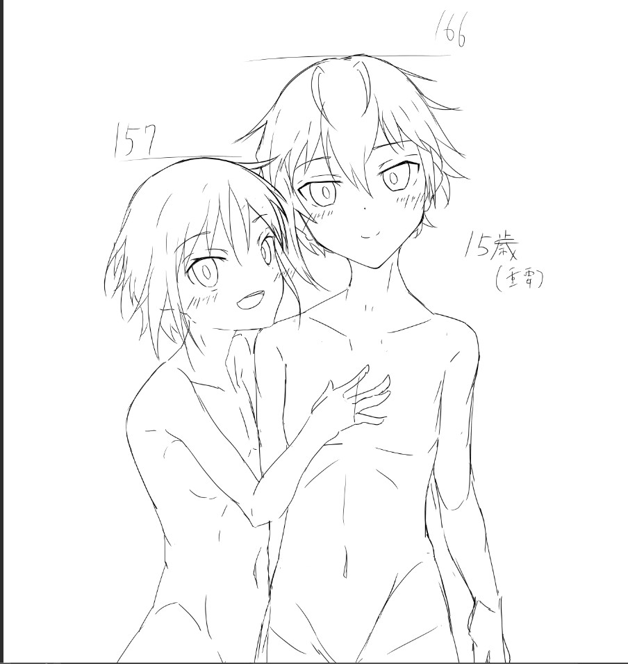 身長年齢学年まで公開されたとなりゃそりゃ僕は嬉々として舜嵩描き始めるよねそりゃ( ''ω')
いやあとで上から服着せるけどねこれ( ''ω') #アリスギア 