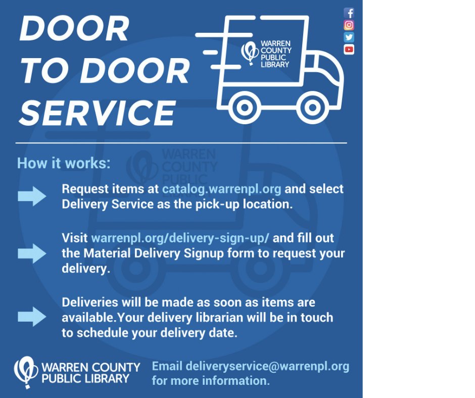 warrencountypl's tweet photo. Did you know that Warren County Public Library delivers? We will gladly bring books to your home or place of business.
#UBERreads https://t.co/aLUJcmexJ1