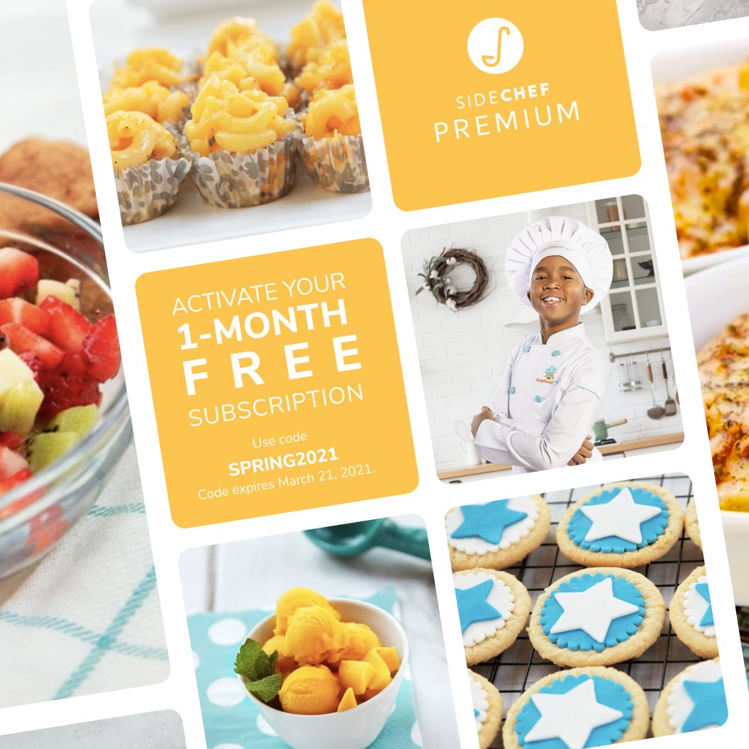 stepstoolchef's tweet image. We're inviting you to join in on the fun with ONE MONTH FREE of SideChef Premium! That means you will get a month with access to all of our awesome recipes made for kids, by kids.

Learn more here and use code SPRING2021 to activate your free month: bit.ly/3q9MKJd