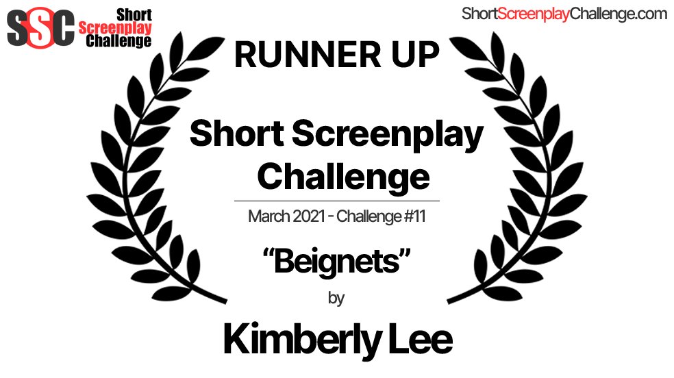 ScreenplayShort's tweet image. Congratulations to Kimberly Lee for coming runner up in #ShortScreenplayChallenge #11 with her #screenplay &quot;Beignets&quot; about a singer &amp;amp; her sweet doughnuts...

...and no, that&apos;s not a euphemism.

#Screenwriting #WritingCommunity

(that&apos;s 2 wins and 1 runner up placement in a row!)