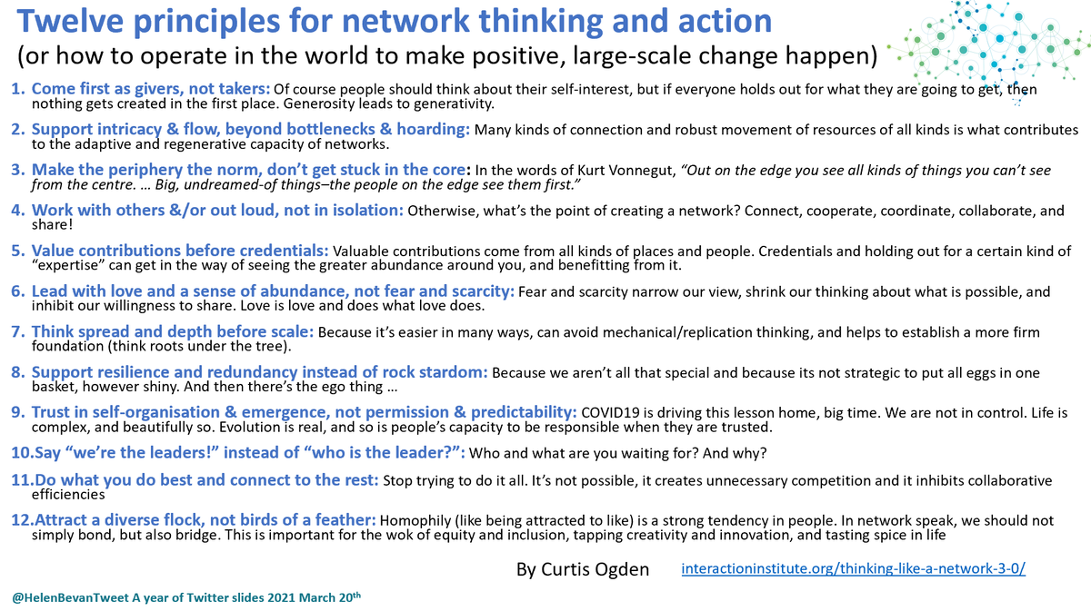 As our focus in health &amp; care shifts from pathways towards people &amp; from organisations to systems, leadership principles based on network thinking are even more relevant. This set by <a href="/curtisogden/">Curtis Ogden</a> is so good. They are ways of operating to change the world: interactioninstitute.org/thinking-like-…