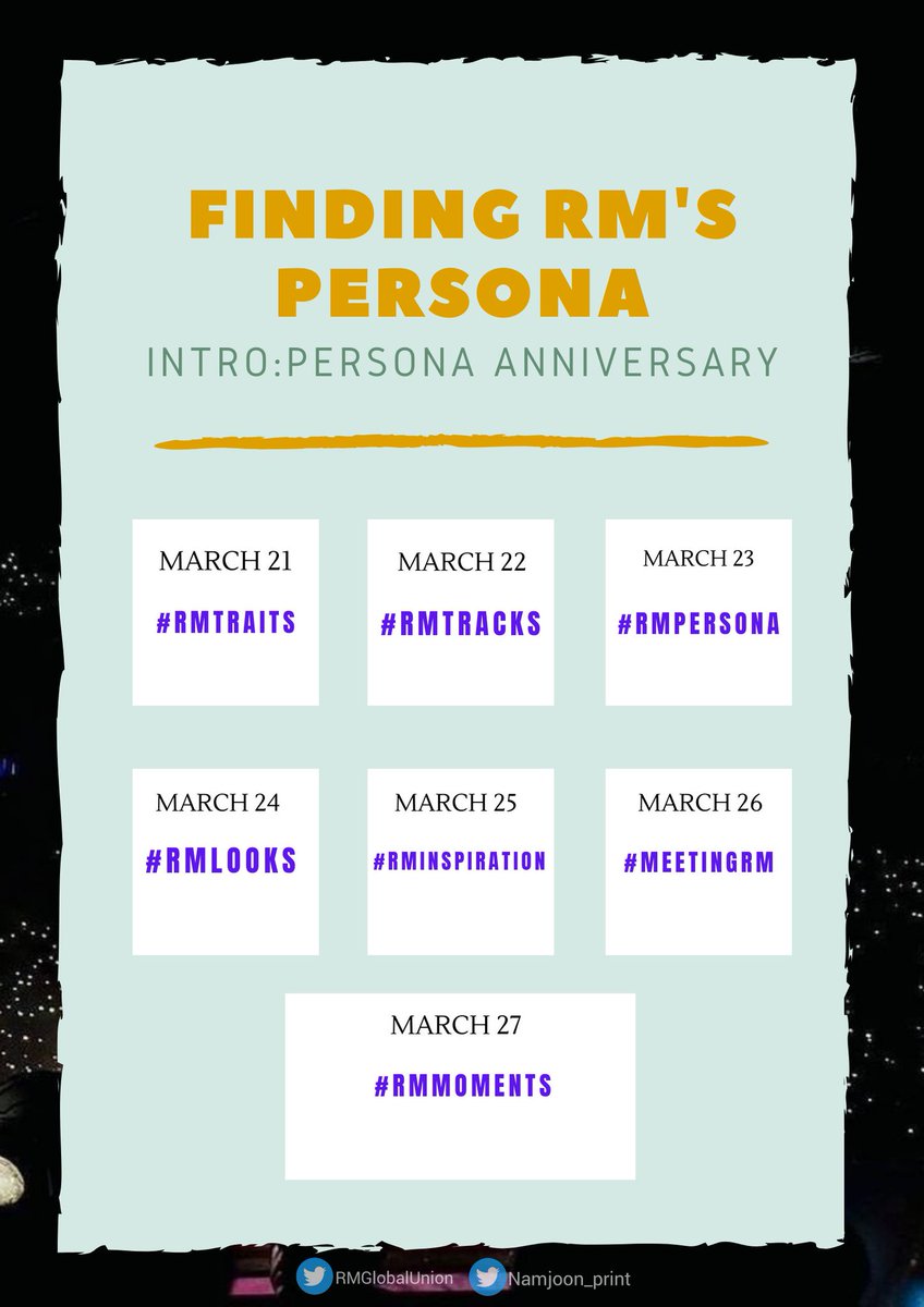 RMArg_'s tweet photo. 🎵#IntroPersona Countdown 🎵

Faltan 7 días para el aniversario de 'Intro: Persona, únanse a nuestra cuenta regresiva en la que intentaremos alcanzar la meta de streaming.

¡Estén atentxs que en unos minutos compartiremos la consigna del día y las playlist!

#RM #방탄소년단RM https://t.co/bImIlSO2EU