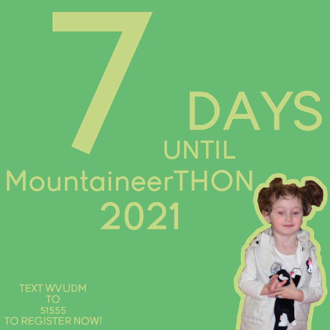 🌟7 DAYS UNTIL MOUNTAINEERTHON🌟

We are only one week away from our event!! You still have time to register by texting “wvudm” to 51555.