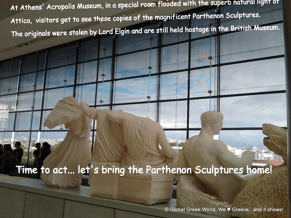 At Athens' @acropolismuseum, in a special room flooded with the superb natural light of Attica, visitors get to see copies of the magnificent #ParthenonSculptures STOLEN by Lord Elgin & still held hostage by the @BritishMuseum. Time to act... Let's Bring them home...to #GREECE🇬🇷