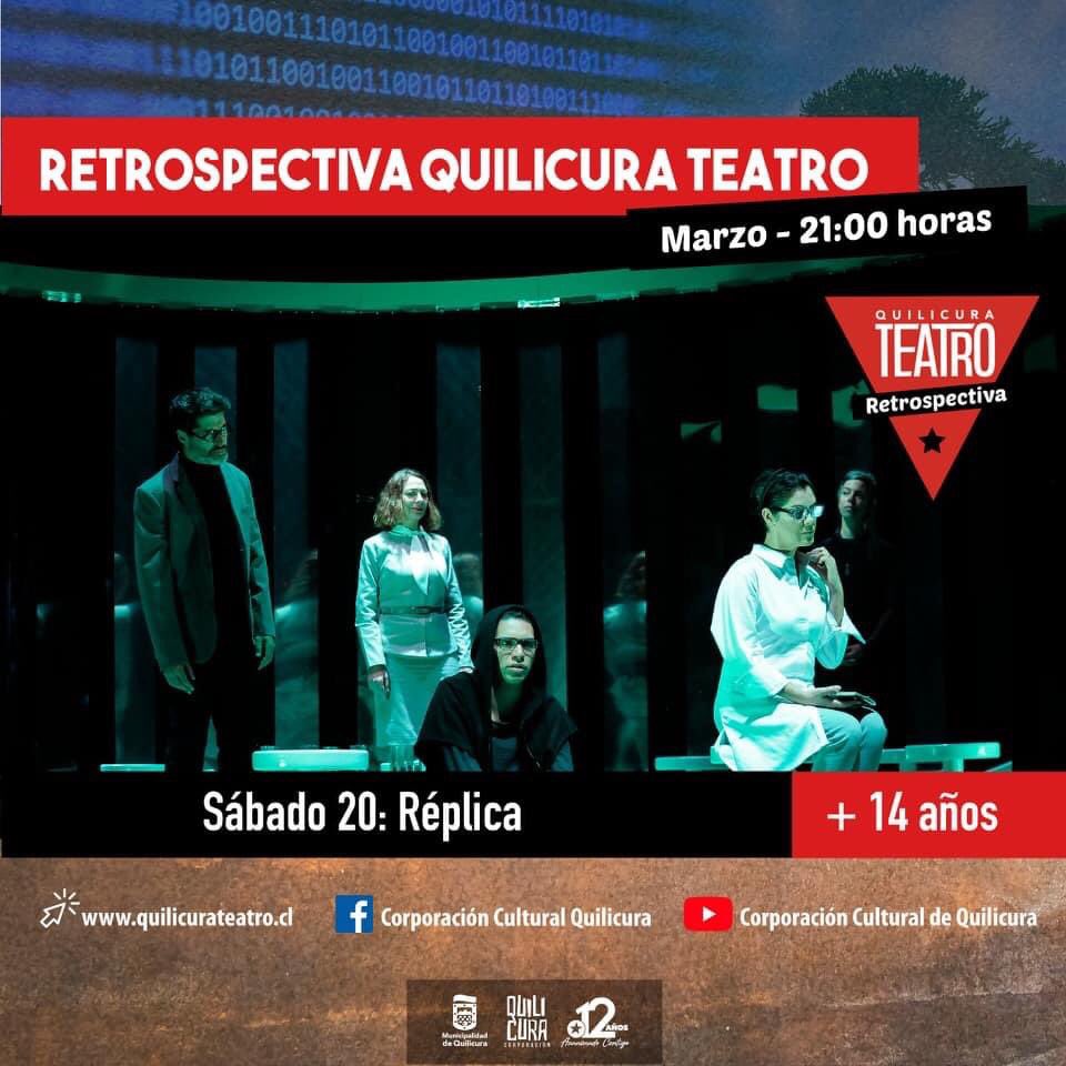 Hoy volvemos a las 21.00 horas en la retrospectiva de #QuilicuraTeatro de <a href="/corpo_quilicura/">Corpo_Quilicura</a> 🤖
#Réplica, de <a href="/i_stevenson/">Isidora Stevenson</a> 
Dirección de <a href="/panchokrebs/">Pancho Krebs</a> 
“Saben todo de todos” 🤖 quilicurateatro.cl