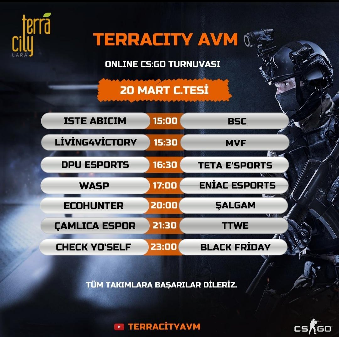 Terracity AVM'nin düzenlediği CS:GO turnuvasin da takimimiz Check yo'self / Black Friday takimini yenmiştir . Takımımıza başarılar dileriz. <a href="/terracityavm/">TerraCity</a> @CSGO pic.x.com/SyWjICd0WY