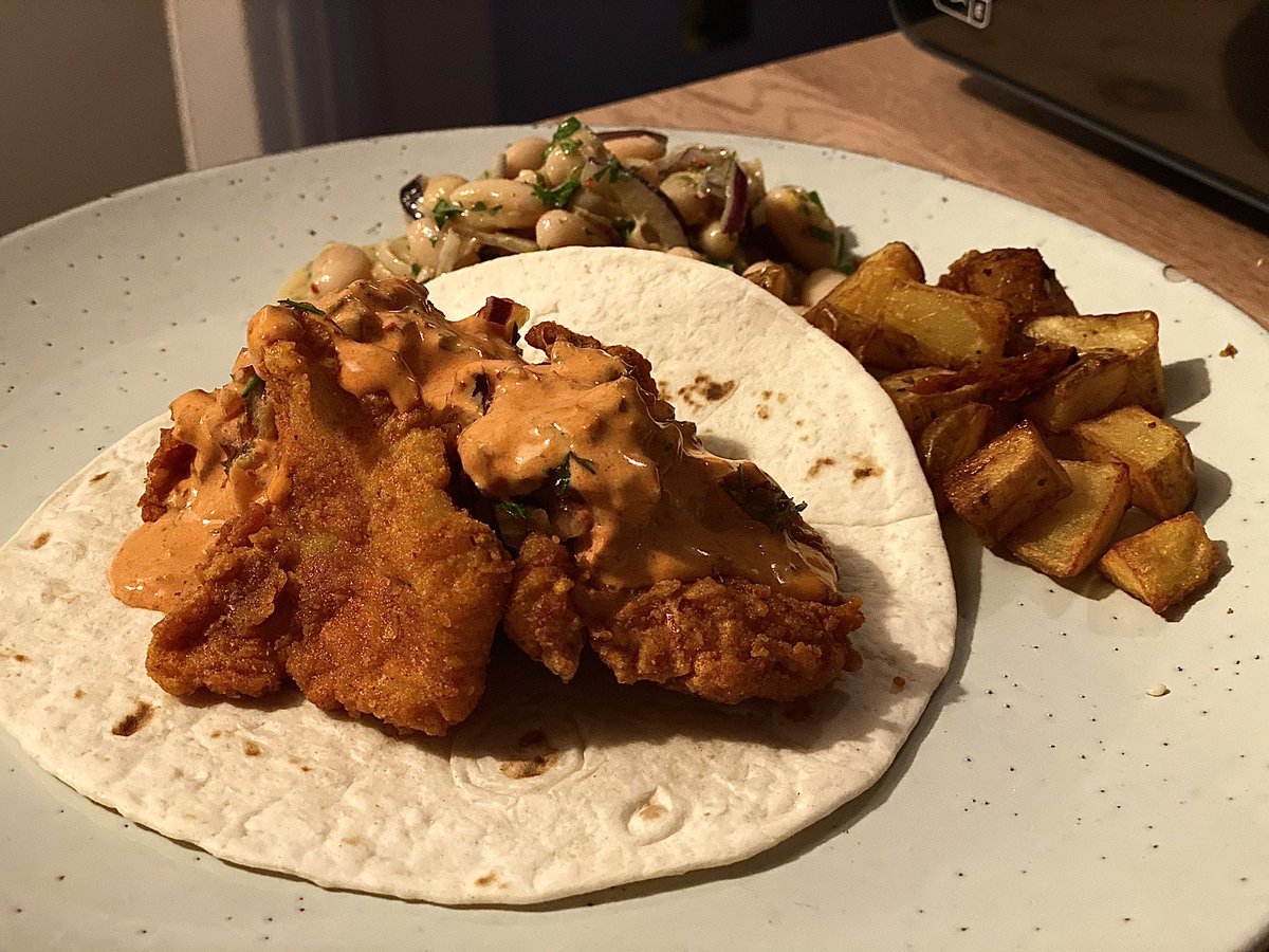 Made the cod wraps from #simply cooked by <a href="/SabrinaGhayour/">Sabrina Ghayour-Lynn</a> on <a href="/SaturdayKitchen/">SaturdayKitchen</a> this evening. Accompanied by some za’atar potatoes and the tahini cannellini bean salad from #persiana. Bloody lovely! #saturdaycooking #PersianNewYear