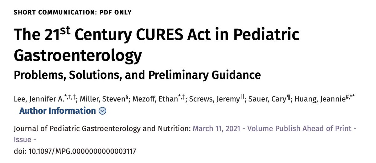 How will the 21st Century CURES Act affect you as a pediatric gastroenterologist? Learn more in this paper by @JenniferLeeLee1 and colleagues, now available as #PAP #CuresAct

journals.lww.com/jpgn/Abstract/…