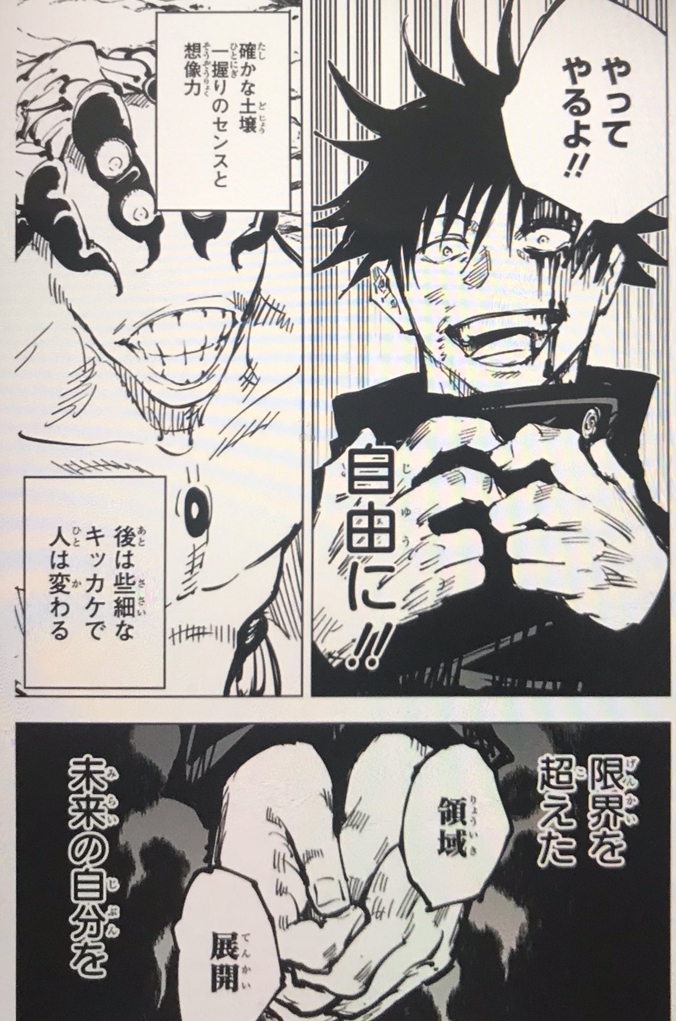 メイリン 美齢 伏黒恵が覚醒した理由 虎杖の成長が著しく 焦りを感じた伏黒は 嫌いな五条に 理由あり 自ら稽古を申し出る そこで 五条悟 に核心を突く言葉を言われる 恵は本気の出し方を知らない 何故 先日の野球大会でも 送りバントした