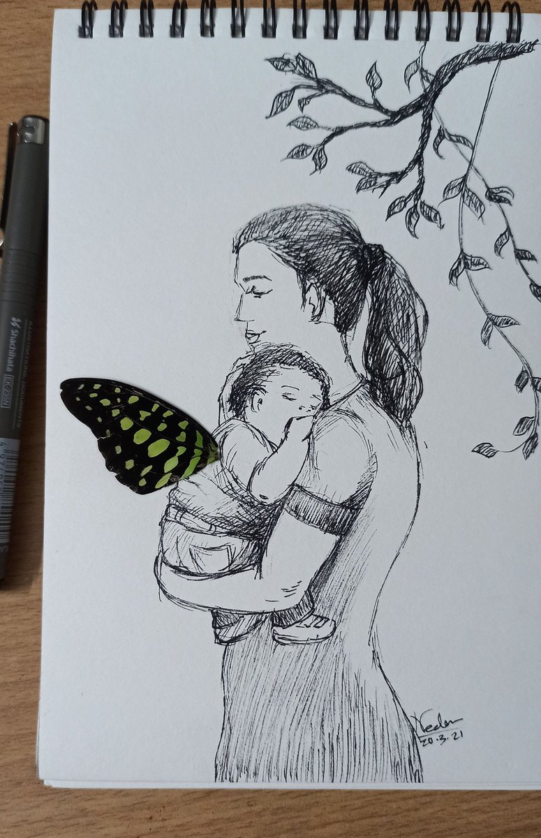 Just like that ☺️🤗 #motherhood #littleangel #momnme #lovencare #loveforkids #Blessings #doodles #sketchoftheday #drawingwhileblack  #penonpaper #illustrationart