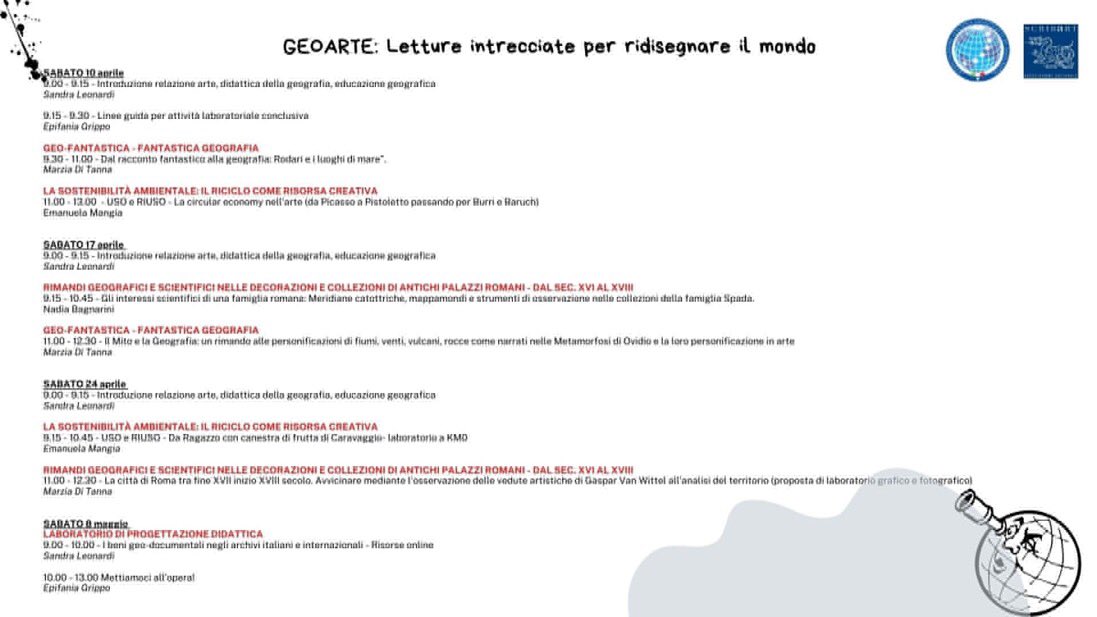 GEOARTE: LETTURE INTRECCIATE PER DISEGNARE IL MONDO - Corso di Formazione progettato da AIIG - Associazione Italiana Insegnanti di Geografia e Scribart. Un percorso che collega geografia e arte

#geografia #arte #geoarte #piante #operepittoriche #geofantastica #formazionedocenti
