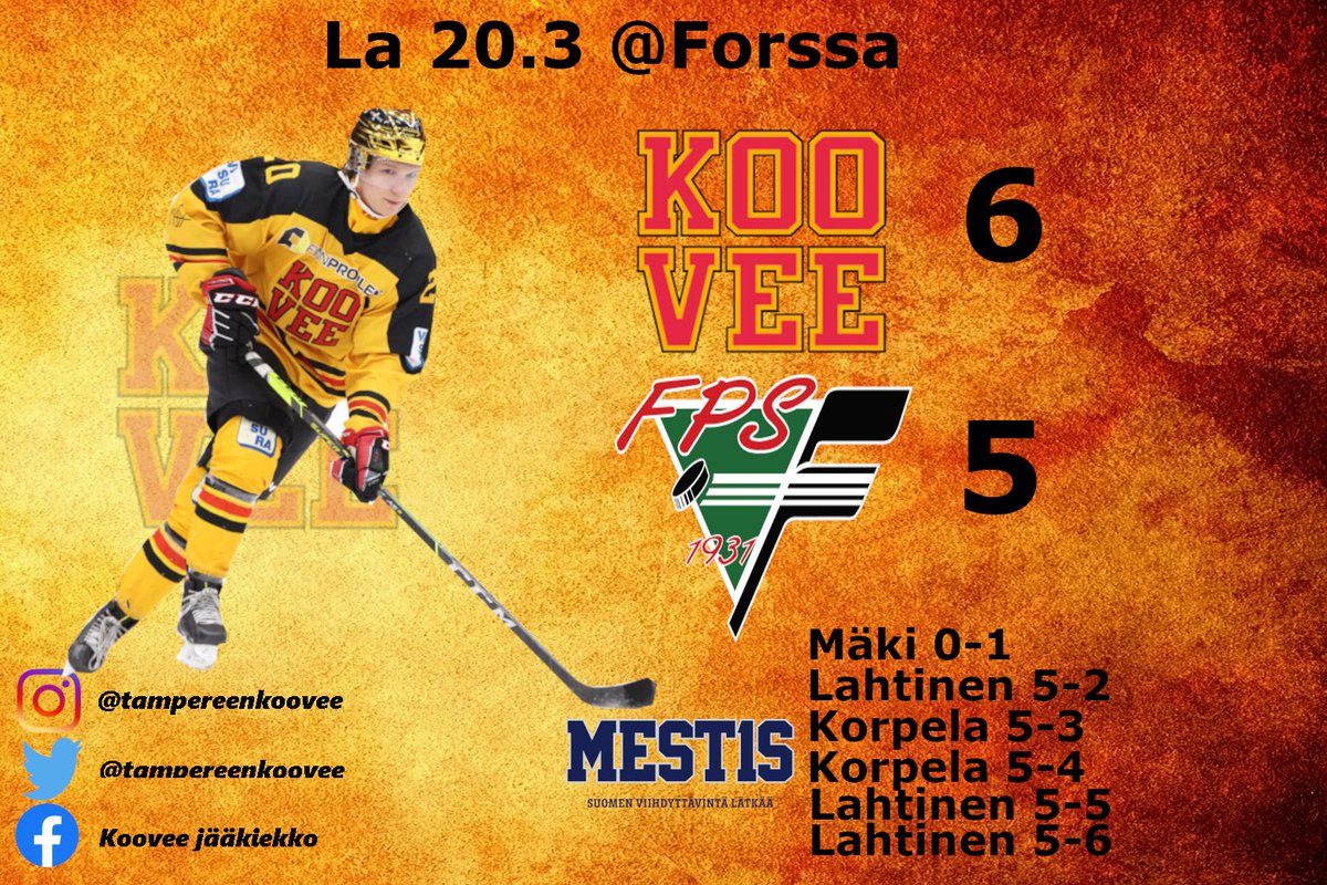 HUH MIKÄ KIEKKOPELI! 🔥🥵

Forssassa jaettiin tänään kiekkoviihdettä ruudun täydeltä. KOOVEE lähti viimeiseen erään 5-1 tappioasemassa ja takoi viimeiseen erään peräti viisi maalia! Viimeisen erän maalikarkeloissa loistivat Lassi Korpela sekä Niko Lahtinen! 🎩🎩🎩
