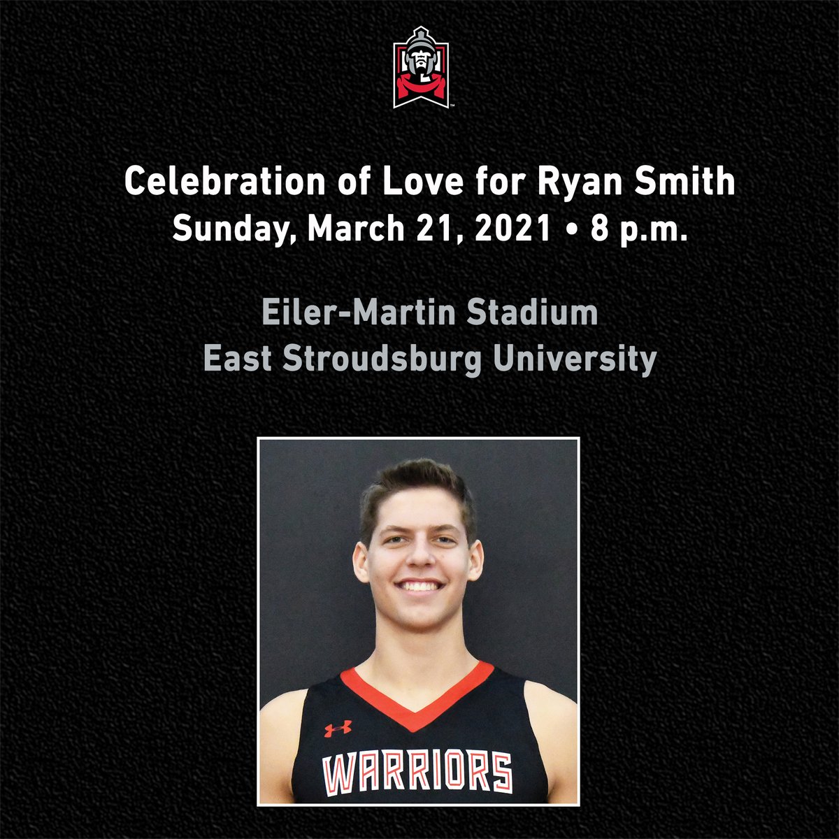 As Ryan Smith continues his battle with acute myeloid leukemia, we will be holding a Celebration of Love on Sunday, March 21 at 8:00 p.m. inside Eiler-Martin Stadium. 

Please join us if you are able to. Masks and social distancing is required.