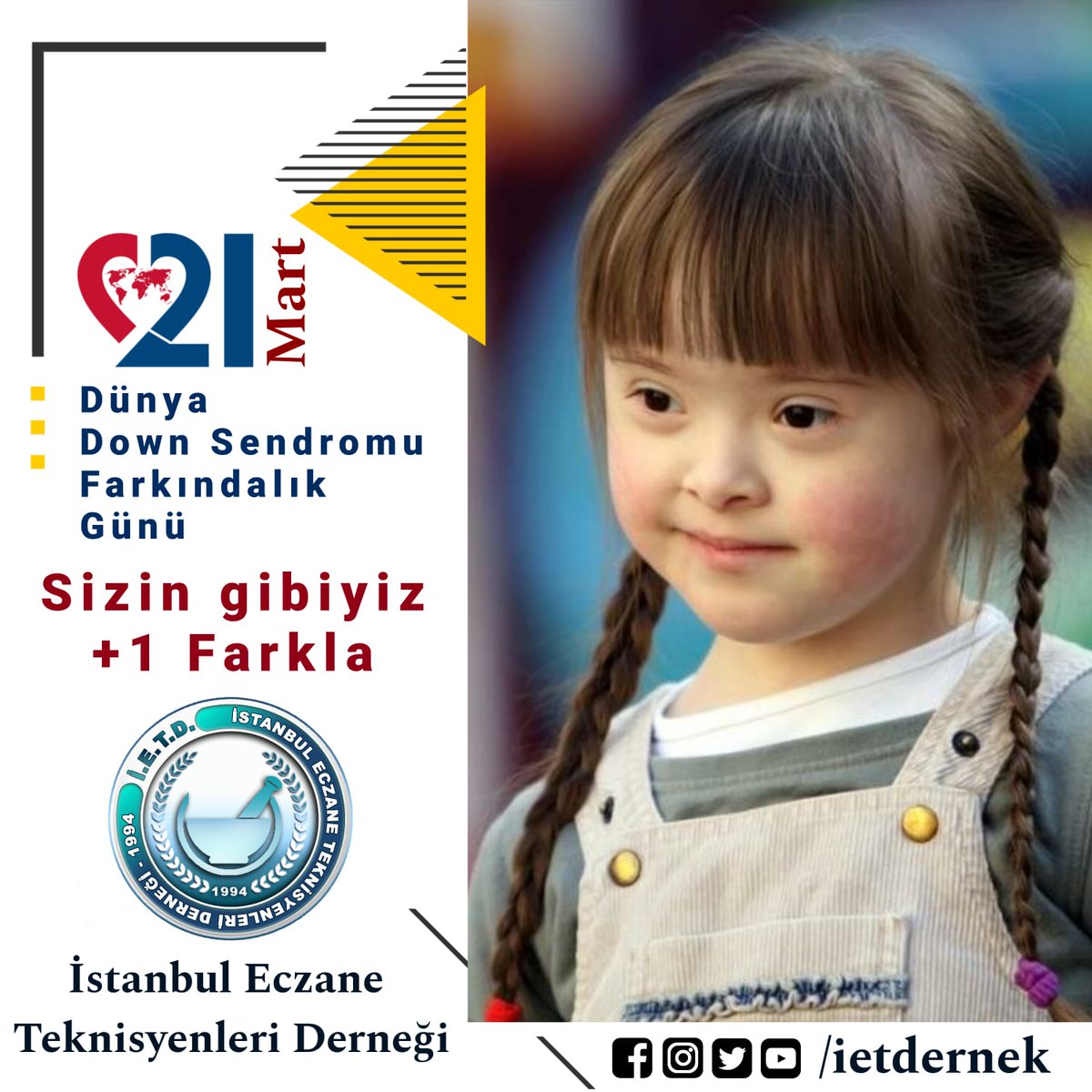 ietdernek's tweet photo. Benzerlikleri, farklılıkları hatta +1 değerleri ile hayatımızın anlamı değerli varlıklarımız olan #down #sendromlu evlatlarımızın farkındalık gününü farkında olarak kutlamayı diliyoruz.. #DünyaDownSendromuGünü https://t.co/LaKB8oUgFC