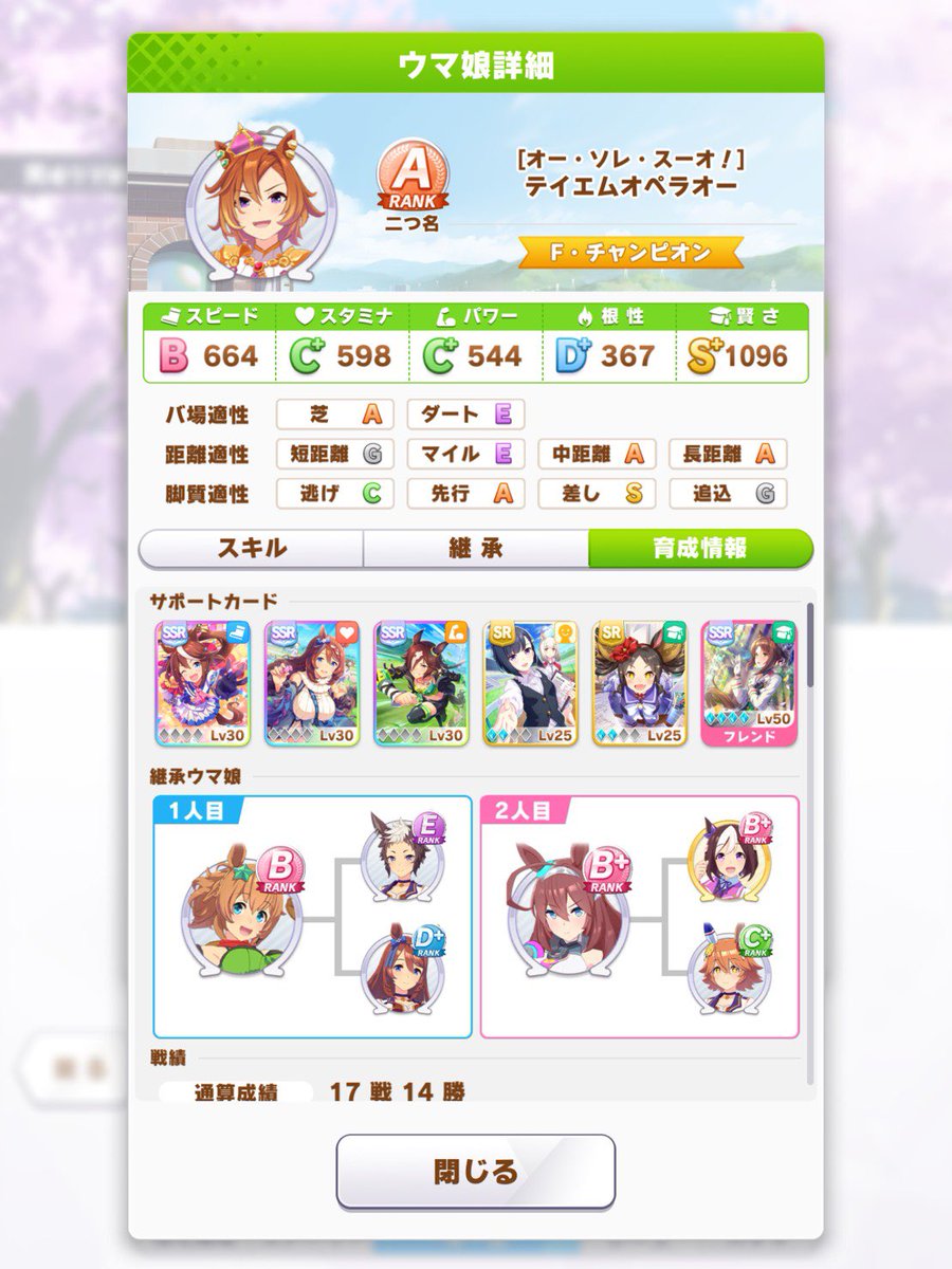 りのたん ウマ娘 Aが量産できるようになってきた W テイエムオペラオーの育成で 賢さサポートをメインにしてやってみたら 意外といい感じに W テイエムオペラオー 賢さ スピード パワー T Co H1aj1iixkn Twitter