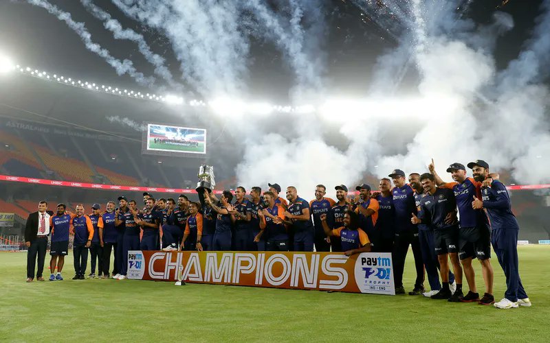 Paytm's tweet photo. The Paytm T20I Champions! 🏆

#INDvENG @BCCI https://t.co/au4Jn9Yvbs