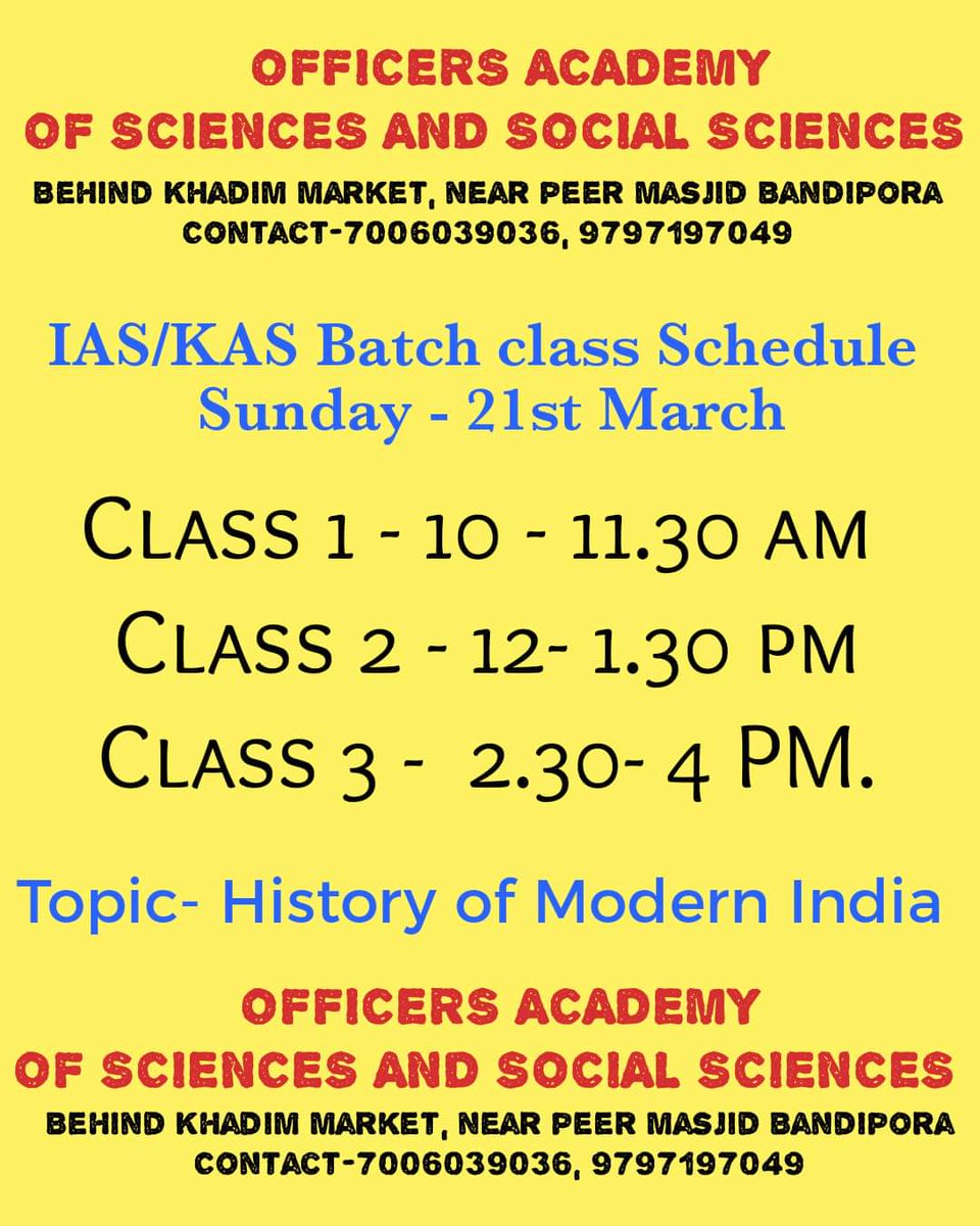 Officers_AOSS's tweet photo. The coaching programme for the IAS/KAS batch shall commence from 21st March. https://t.co/DRHzS4SH7q
