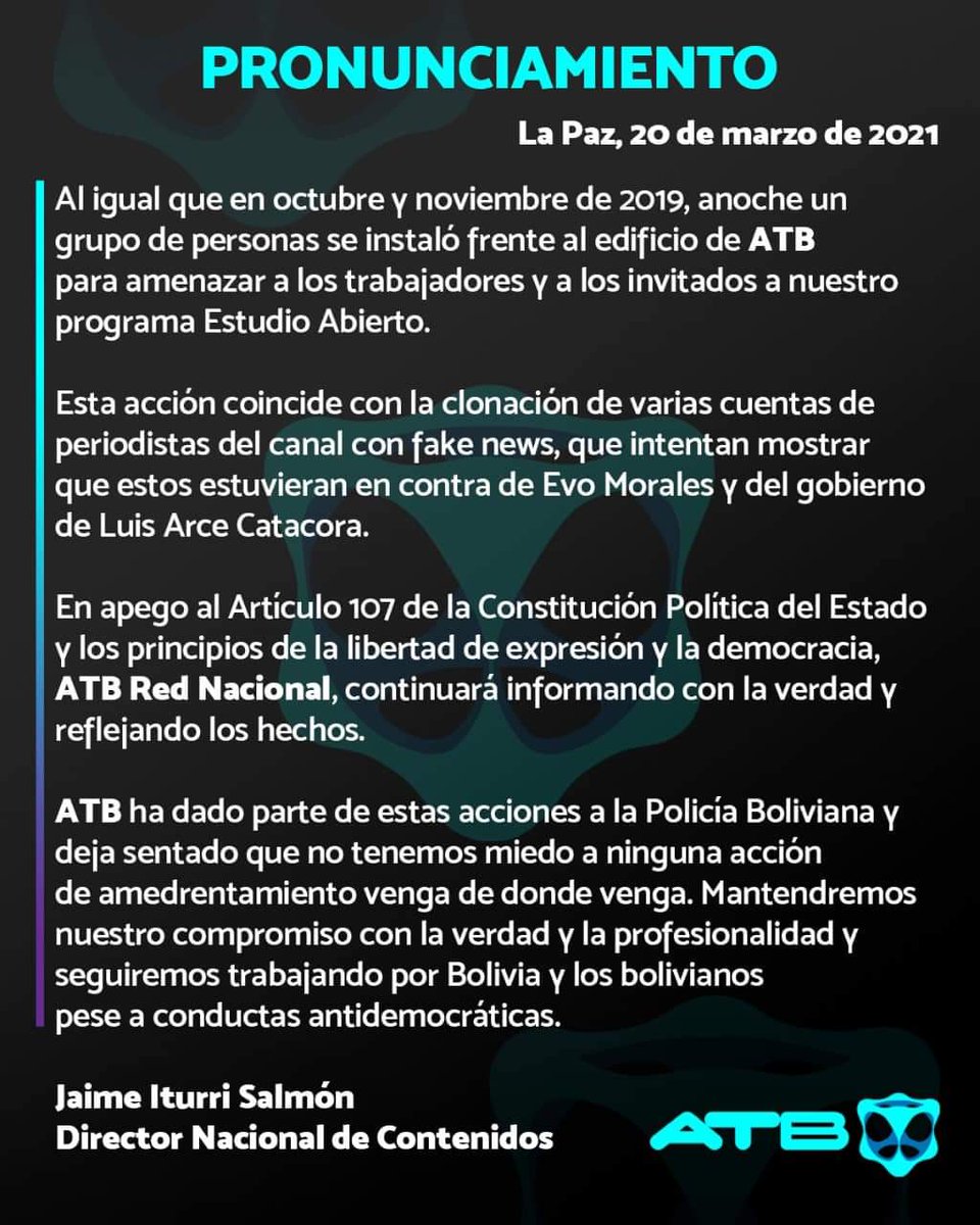 ATB_Radio's tweet photo. #ATBNoticias #ATBDigital #RedATB 
**A LA OPINIÓN PÚBLICA** https://t.co/pY27KkBFaV