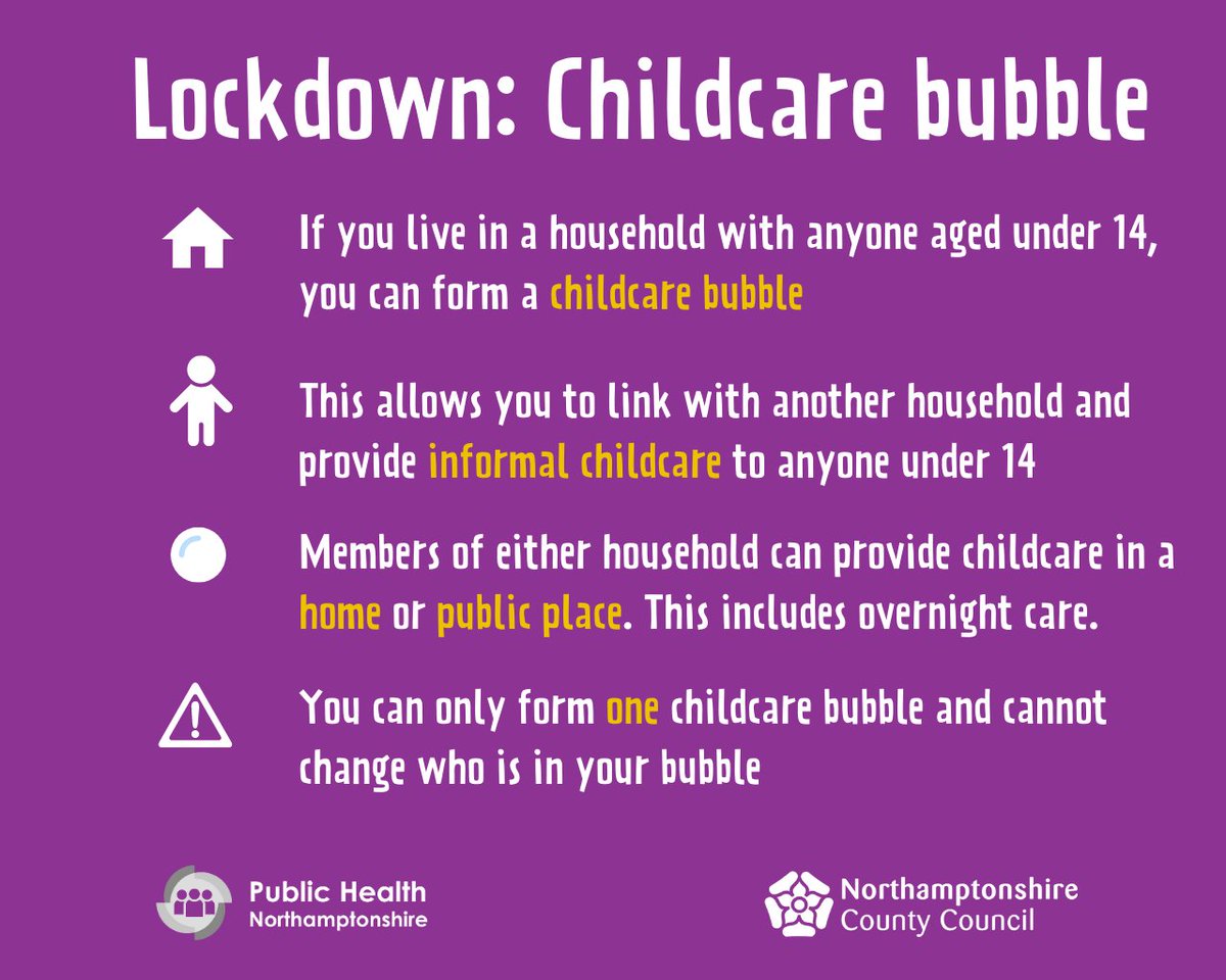 If you live in a household with anyone aged under 14, you can form a ‘childcare bubble’. For more information, visit: bit.ly/2LnCrmj #NorthantsTogether