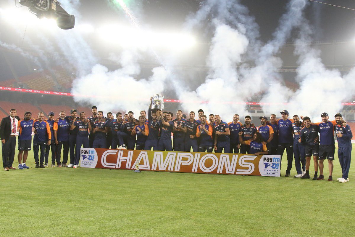 hardikpandya7's tweet photo. Job done 🏆✅ Congratulations #TeamIndia! Bring on the ODIs 🇮🇳 https://t.co/a2dIlvkzL9