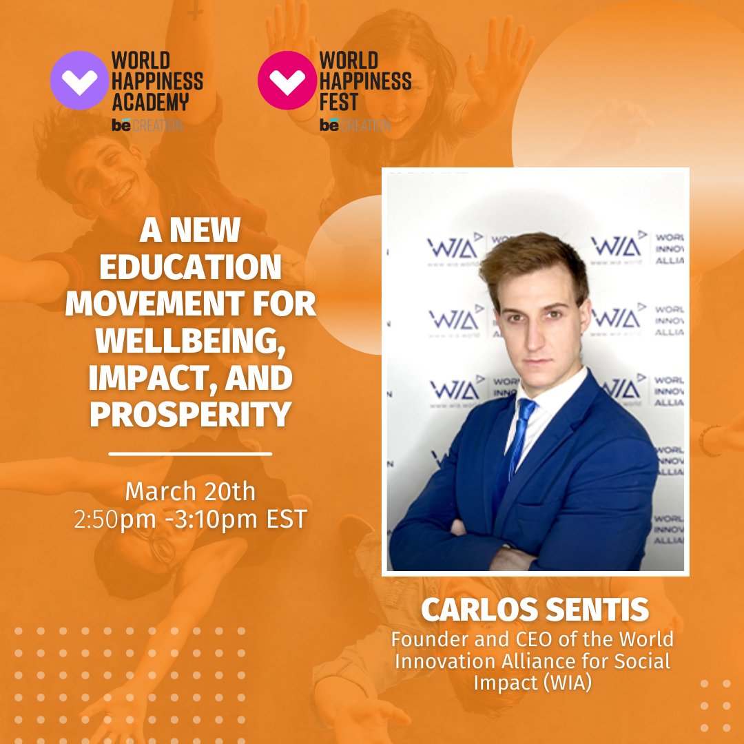 worldhappinessf's tweet photo. 😍Carlos Sentis, Founder and CEO of the World Innovation Alliance for Social Impact (WIA) will talk about "A New Education Movement for Wellbeing, Impact, and Prosperity" 

🥳His talk is happening in 15 minutes so stay tuned!

Join us now. https://t.co/3WvGbSKuhp https://t.co/c2z7YW5FDP