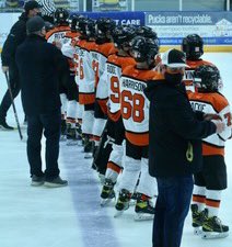 B1Farmington's tweet photo. Nice work, outstanding team effort today...these boys were FLYING!  Topped a very good ‘Kato team 5-1, ripped another 40+ shots at a solid Tendy, onto the ‘ship tomorrow. #TigerPride #WeNotMe #WinAndIn #FamiliarFoe #FYHA @YouthHockeyHub https://t.co/b5NdDzIv26