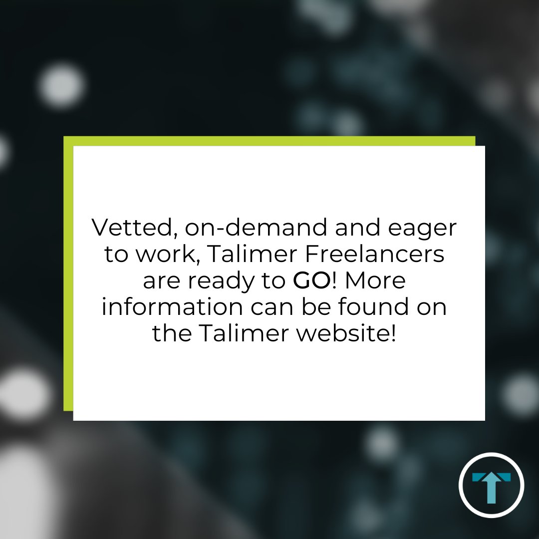 talimerinc's tweet photo. Start thinking #FreelancerFirst to increase access to diverse, skilled pros who can meet immediate and ongoing needs while keeping overhead low. Vetted, on-demand and eager to work, Talimer Freelancers are ready to GO! More at https://t.co/KK67PLM4J4 https://t.co/sFkKE7Zl0q