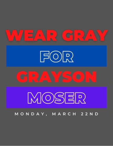 CHSRowdyRaiderz's tweet photo. ‼️On Monday everyone wear grey to school to show our love and support for Grayson Moser‼️ #GraysonMoser #RGOD https://t.co/AG6jIm1xTk
