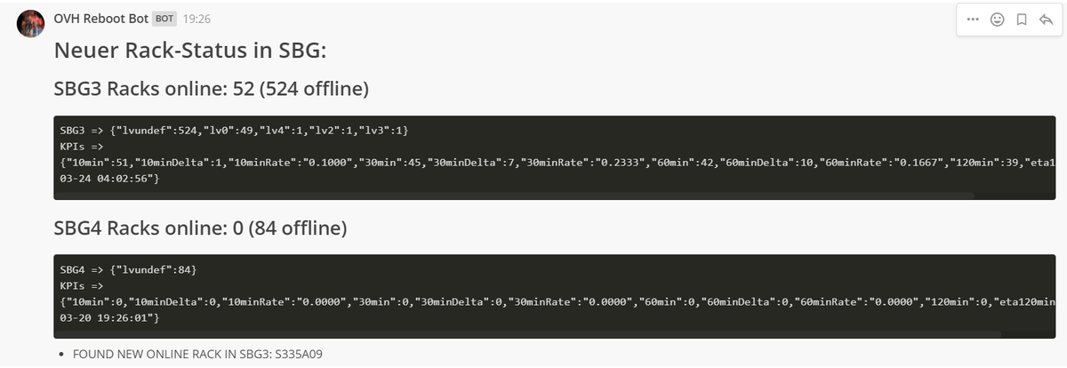 mwigbels's tweet image. Reboot monitoring script for @OVHcloud modified: Switched off SBG1, re-added SBG4. Added notice of new added racks. Now creating a github to make it open source. #ovh #OVHcloud #devHugs #OpHugs #strasbourg #incident #ovhfire