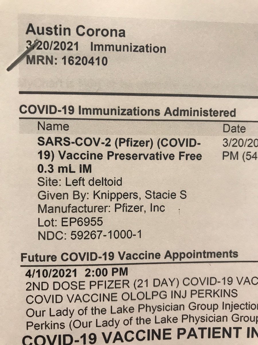1st shot in the Arm

Thank you <a href="/LouisianaGov/">Gov. John Bel Edwards</a> and <a href="/JoeBiden/">Joe Biden</a> 

Thank you <a href="/pfizer/">Pfizer Inc.</a> 

And thanks to operation warp speed