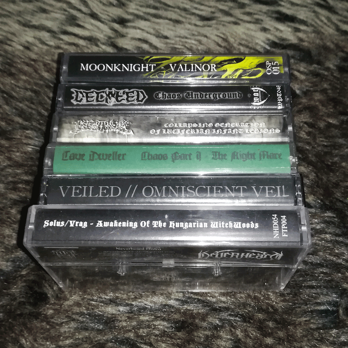 WarProd's tweet photo. #AvailableForSale⁠
But these already have a new owner.
Thank you for the purchase.

#Moonknight 🇺🇸 4€
#Decayed⁠ 🇵🇹 SOLD OUT
#Bethor 🇬🇷 5€ 
#CaveDweller 🇬🇧 SOLD OUT
#Veiled 🇺🇸 “Omniscient Veil” 4€
#Solus 🇭🇺 / Vrag 🇭🇺 “4€

+ 🚚⁠

#WarProductions⁠
#SupportTheUnderground⁠ https://t.co/uvy6wZQQG7