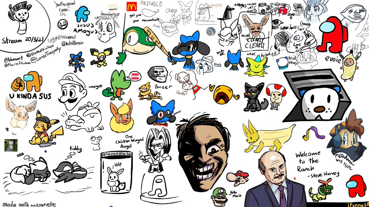 Here are the stream canvases from that chaos of a drawpile session

it was really amazing to see everyone draw so many things here (and tbh, a little demotivating to see people draw so well even on magmastudio lmao) 