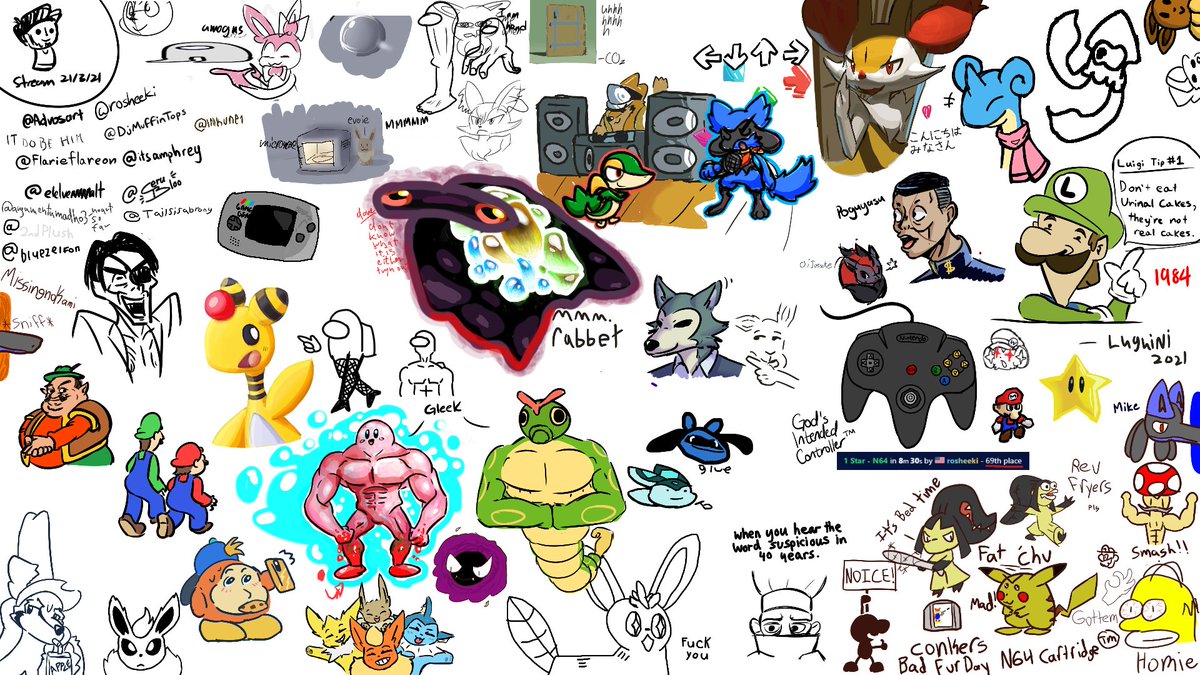 Here are the stream canvases from that chaos of a drawpile session

it was really amazing to see everyone draw so many things here (and tbh, a little demotivating to see people draw so well even on magmastudio lmao) 