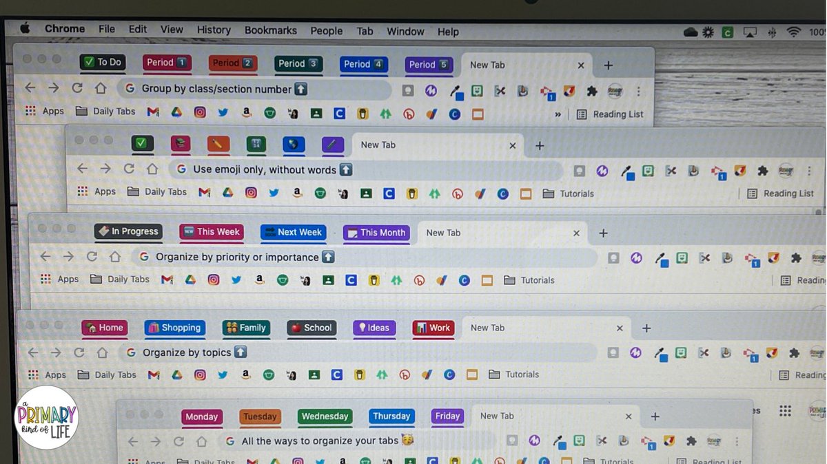 aprimarylife's tweet photo. Ideas for how to organize your Google chrome tabs; since we all have about 1,273 tabs going at a time... #googleET @GoogleForEdu #googleeduchat #googleeducatorpd #edtech #edutwitter #teachertwitter @Google https://t.co/EGREU61D2U