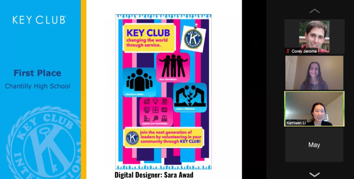 ChantillyKey's tweet image. DCON 2021 Capital District Awards:
• 1st Place Digital Poster: Designed by Sara Awad
• Outstanding President Award: Sara Awad
• Club Video Award: Honorable Mention 
• Oratory Contest: Honorable Mention (Willa Xun)
—
Congratulations to our winners from Chantilly Key Club!