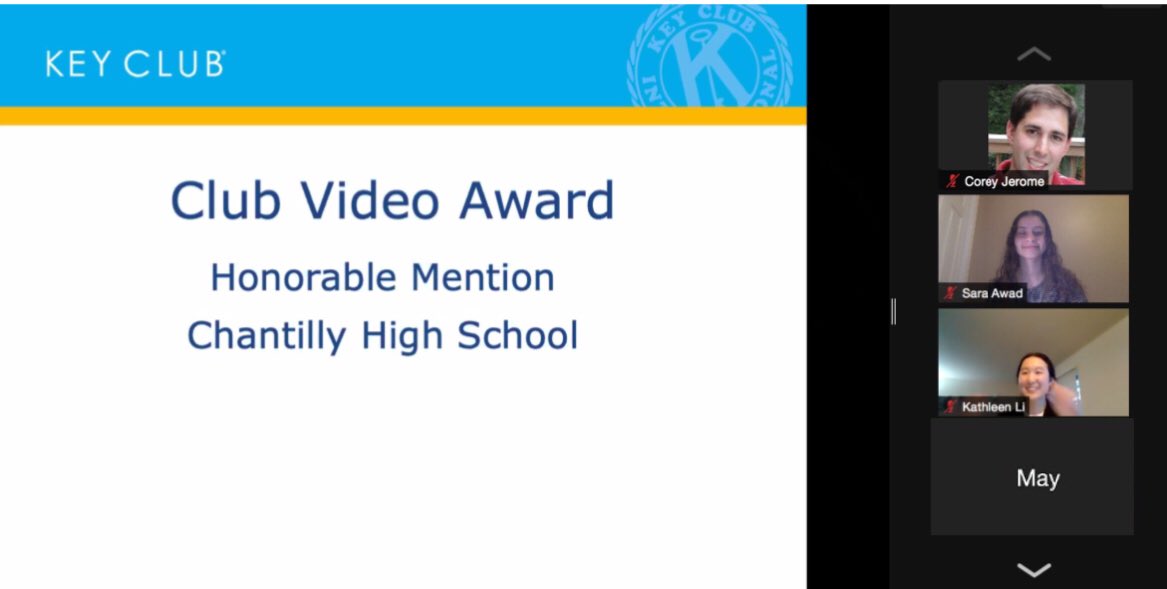 ChantillyKey's tweet image. DCON 2021 Capital District Awards:
• 1st Place Digital Poster: Designed by Sara Awad
• Outstanding President Award: Sara Awad
• Club Video Award: Honorable Mention 
• Oratory Contest: Honorable Mention (Willa Xun)
—
Congratulations to our winners from Chantilly Key Club!