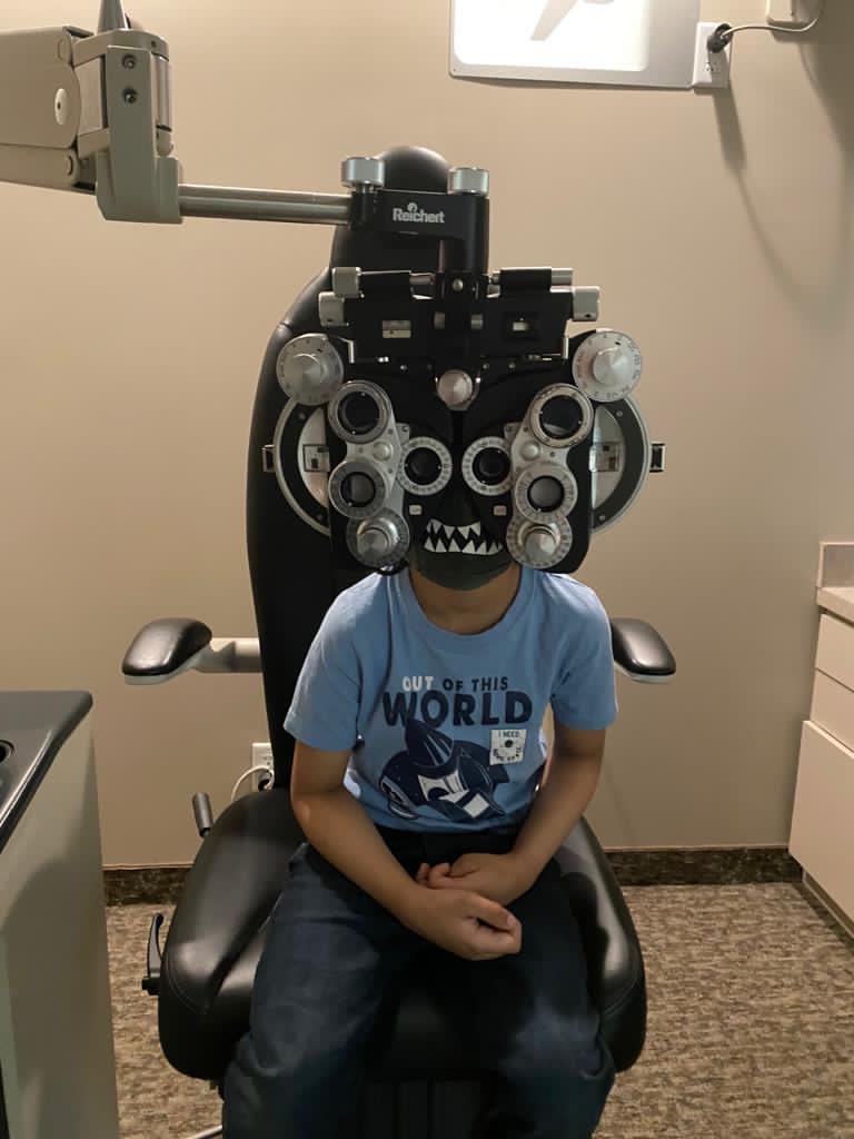 daftari's tweet image. We took the 6-yo to the optometrist with his monster mask ... and I think we finally have our own supervillain origin story.